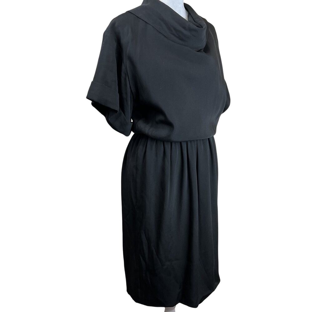 Oscar De La Renta Vintage Black Dress Cowl Neck Button Back Classic Jackie Lux